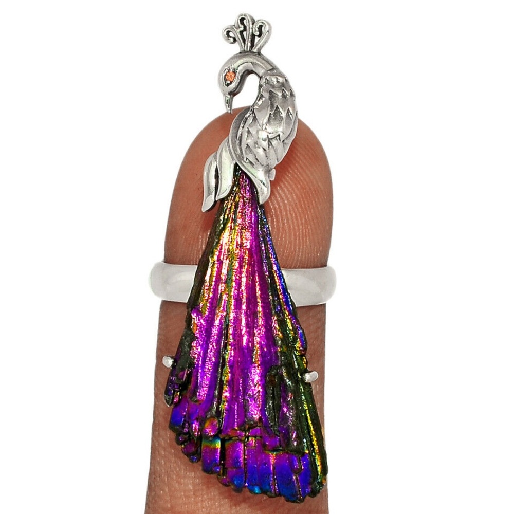 Peacock Rainbow Aura Kyanite Silver rings - Picture 11 of 11
